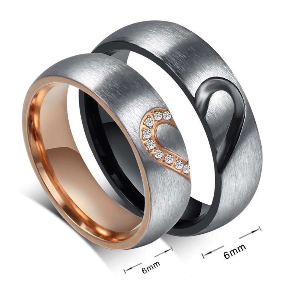 CZ Titanium Steel Engagement Promise Ring Set